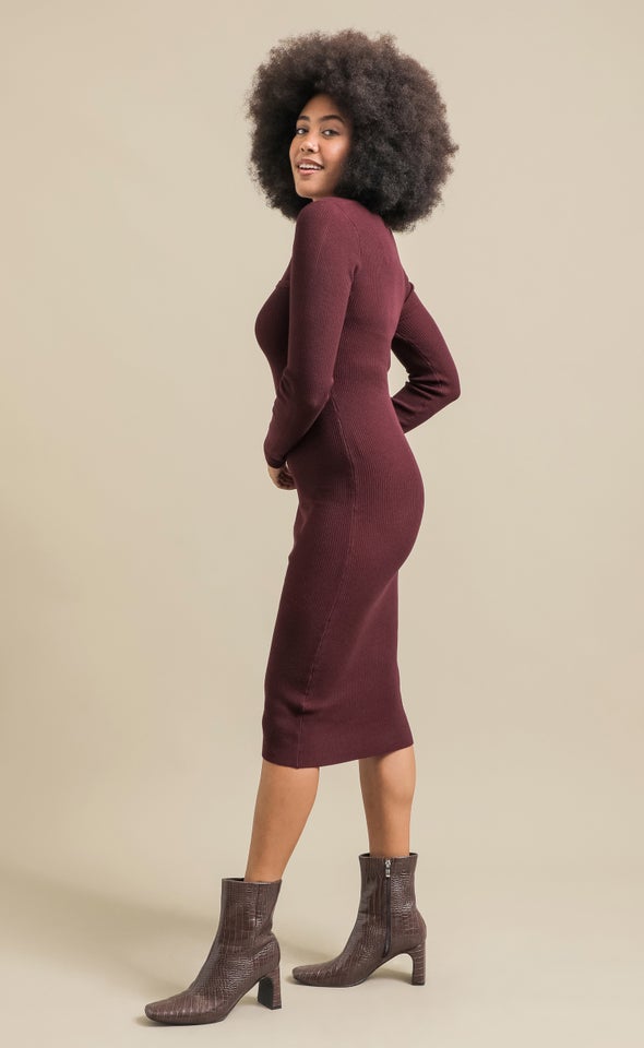 Knitwear Asymmetric Dress Aubergine