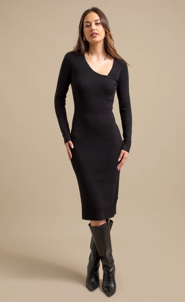 Knitwear Asymmetric Dress Black