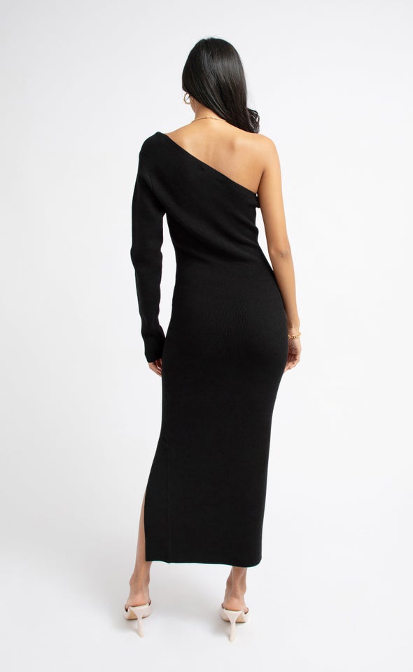 Knitwear Asymmetric Midi Dress Black