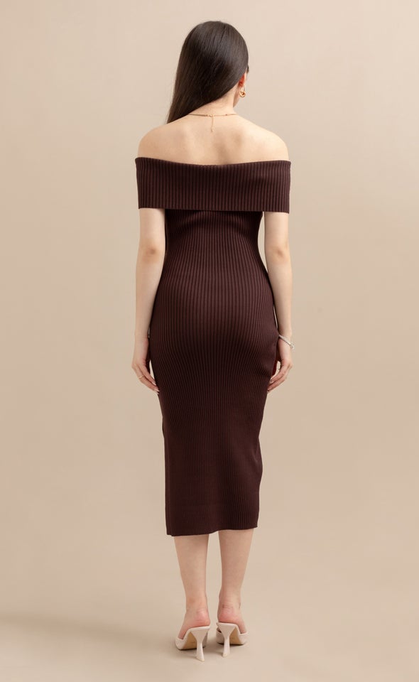 Knitwear Bardot Midi Dress Chocolate