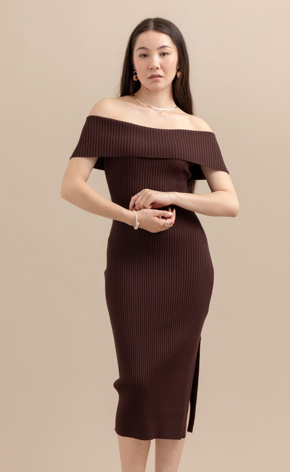 Knitwear Bardot Midi Dress Chocolate