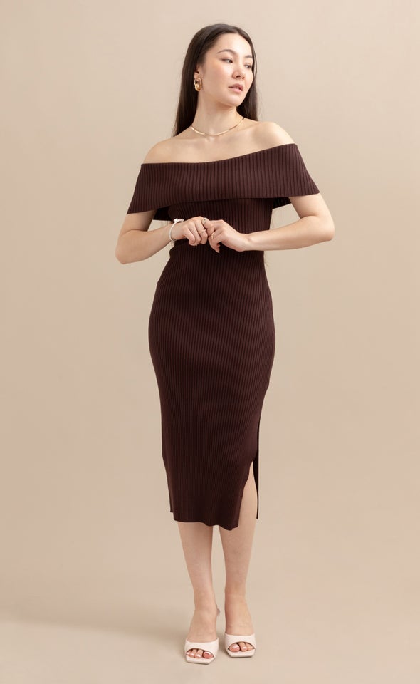 Knitwear Bardot Midi Dress Chocolate