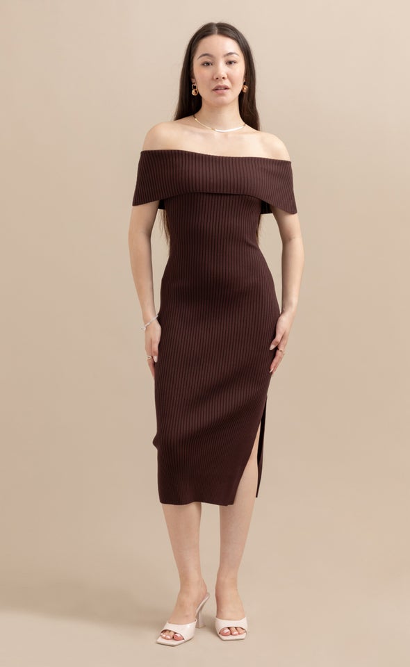 Knitwear Bardot Midi Dress Chocolate