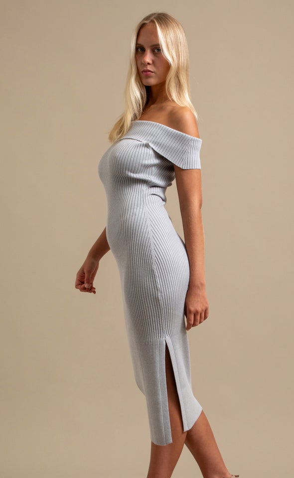 Knitwear Bardot Midi Dress Grey Marle