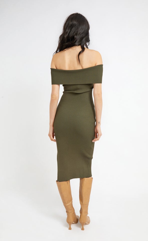 Knitwear Bardot Midi Dress Khaki