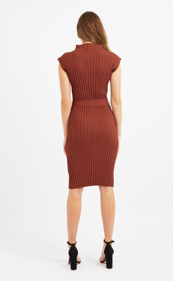 Knitwear Belted Pencil Dress Chocolate