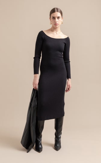 Knitwear Boat Neck Midi Dress