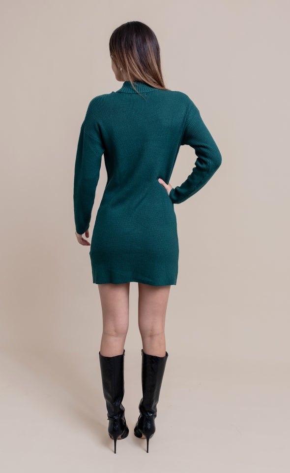 Knitwear Choker Detail Jumper Dress Emerald