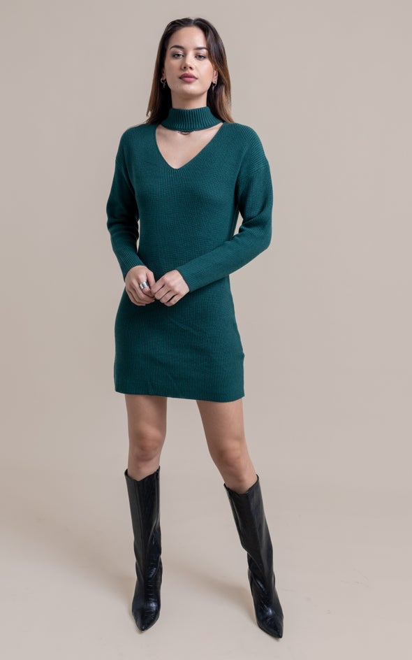 Knitwear Choker Detail Jumper Dress Emerald