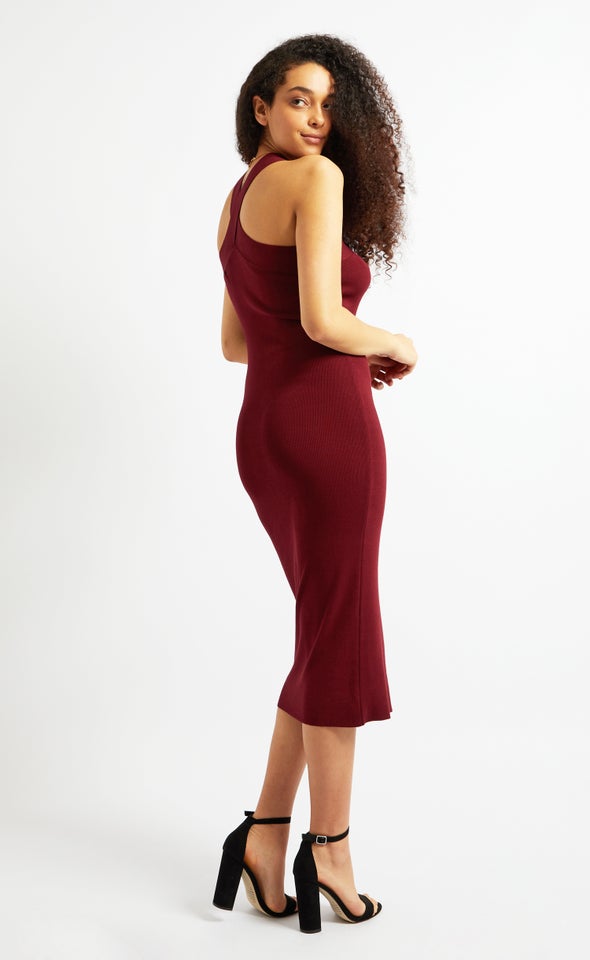 Knitwear Cross Strap Midi Dress Dark Cherry