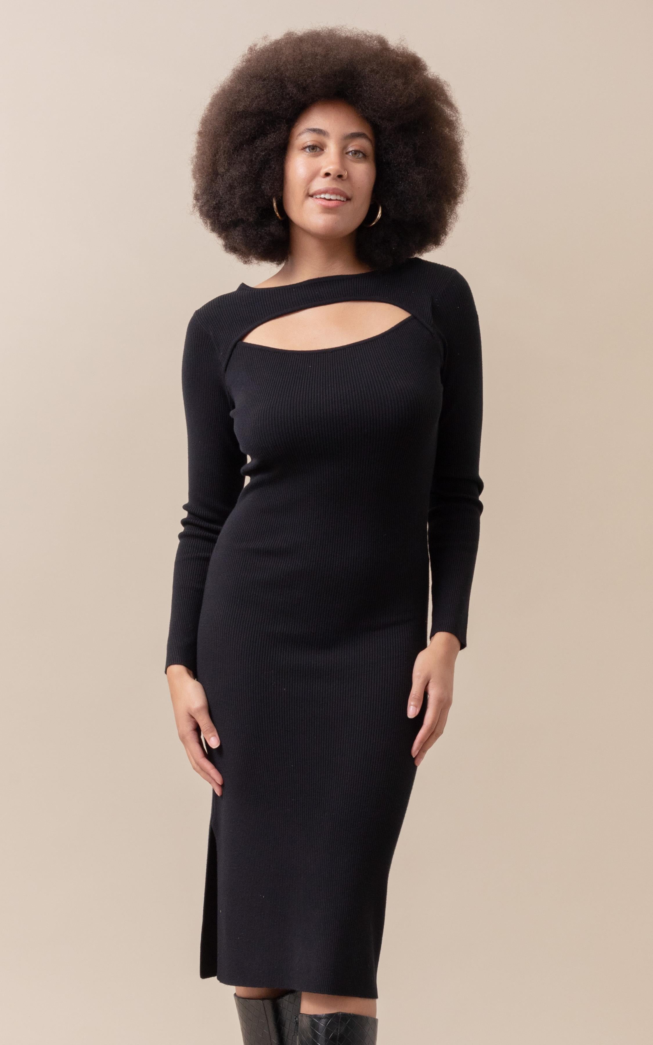 Shop our Knitwear Cut-Out Midi Dress in Black | Pagani