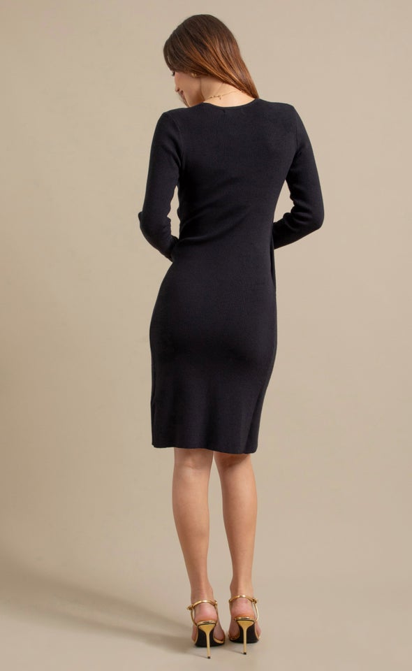 Knitwear Front Wrap Dress Black