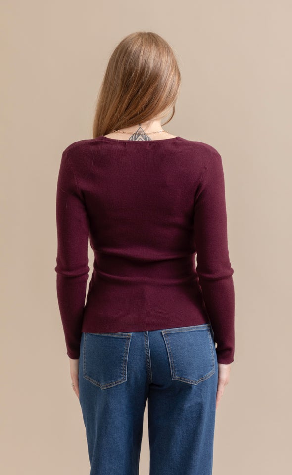 Knitwear Front Wrap Top Aubergine