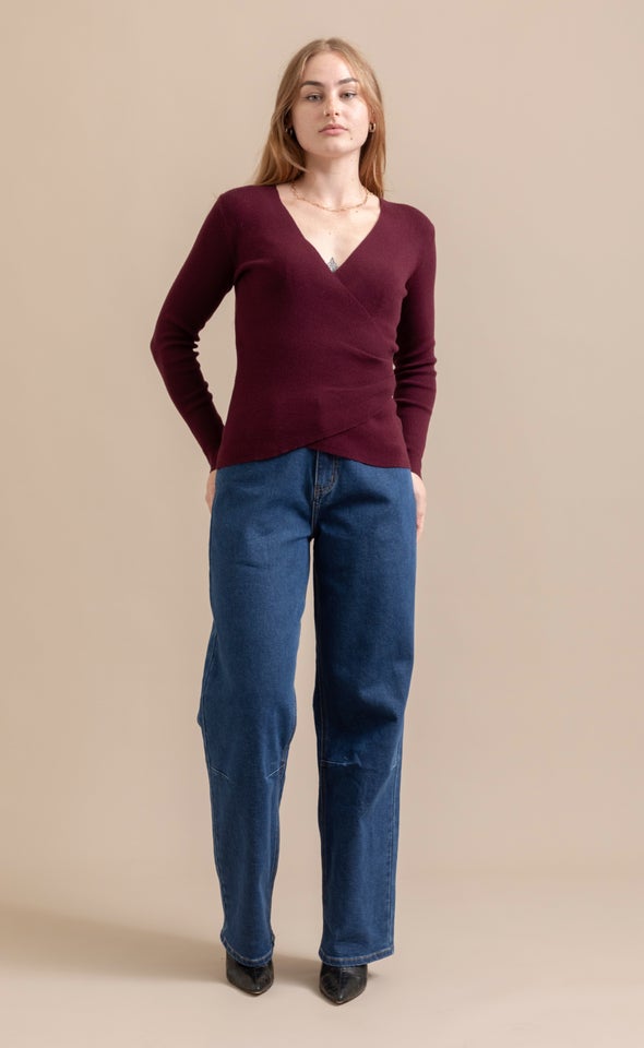 Knitwear Front Wrap Top Aubergine