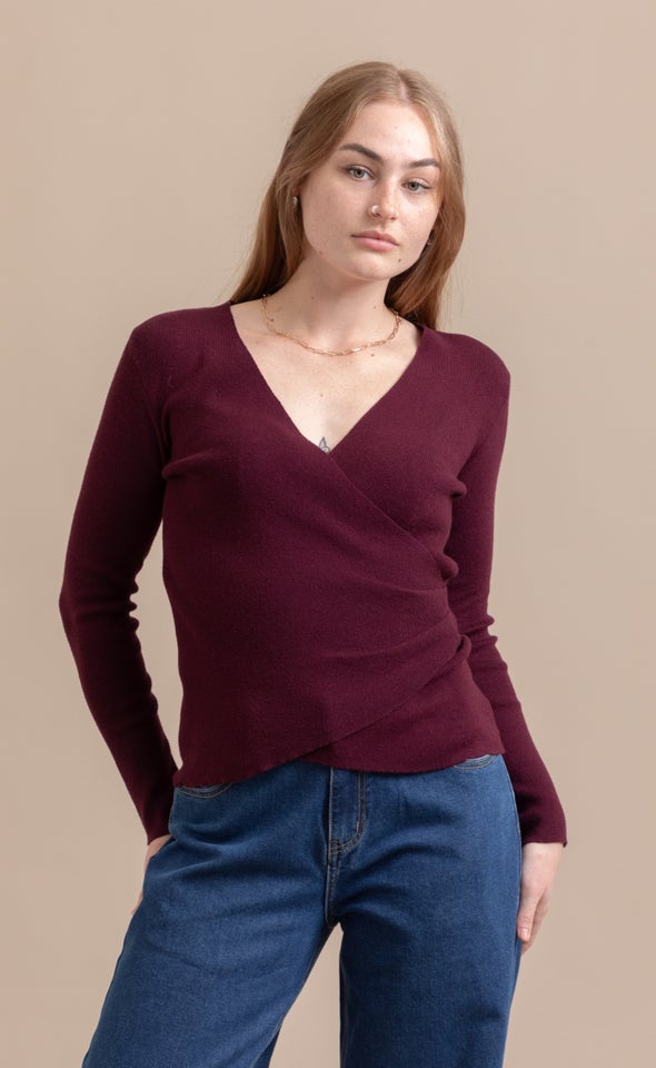 Knitwear Front Wrap Top Aubergine
