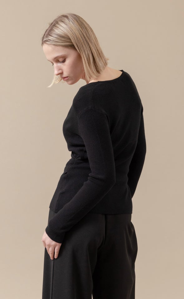Knitwear Front Wrap Top Black