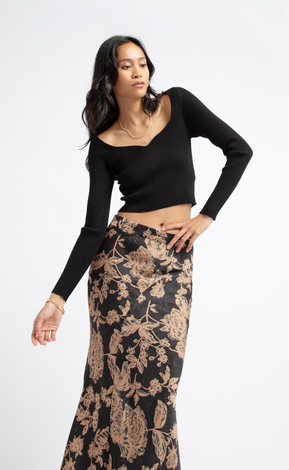 Knitwear LS Sweetheart Top Black