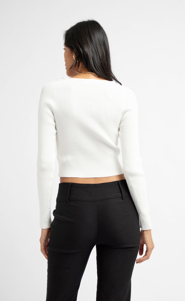 Knitwear LS Sweetheart Top Spring White