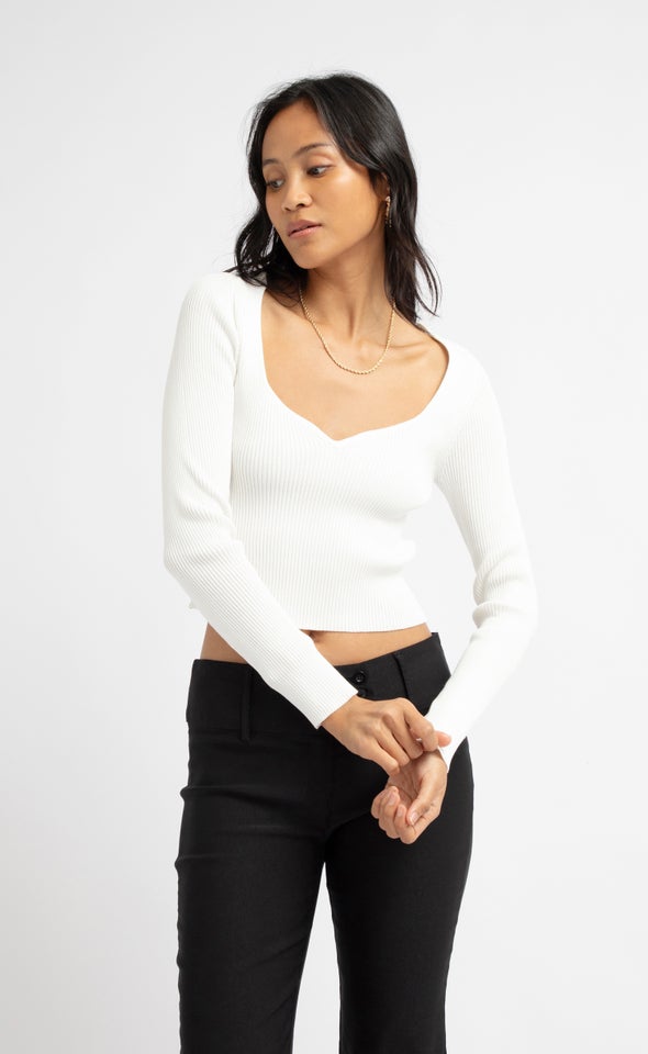 Knitwear LS Sweetheart Top Spring White