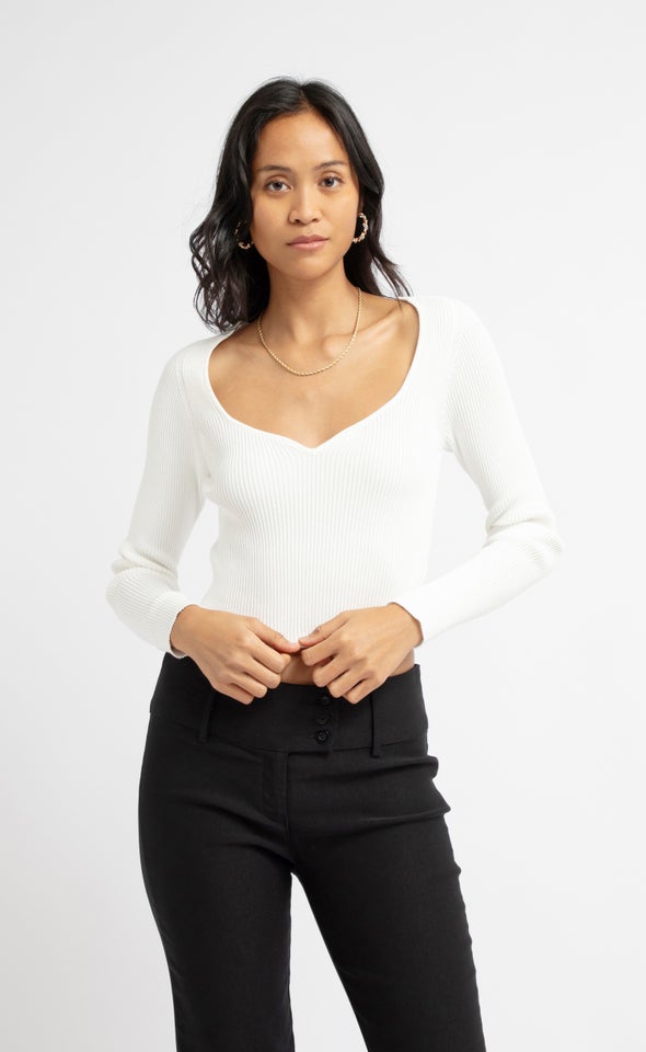 Knitwear LS Sweetheart Top Spring White