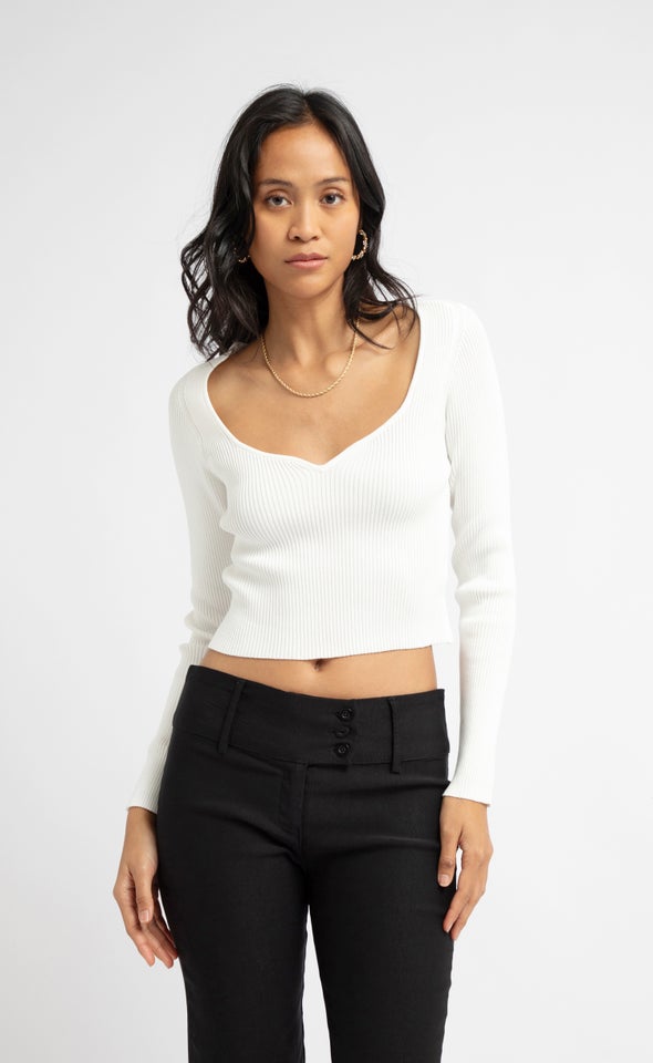 Knitwear LS Sweetheart Top Spring White