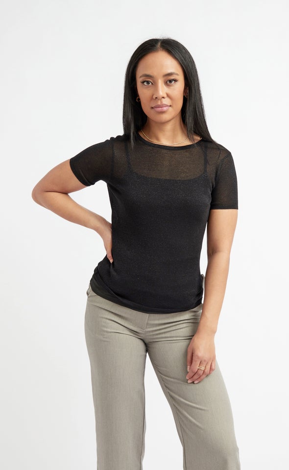 Knitwear Lurex SS Top Black