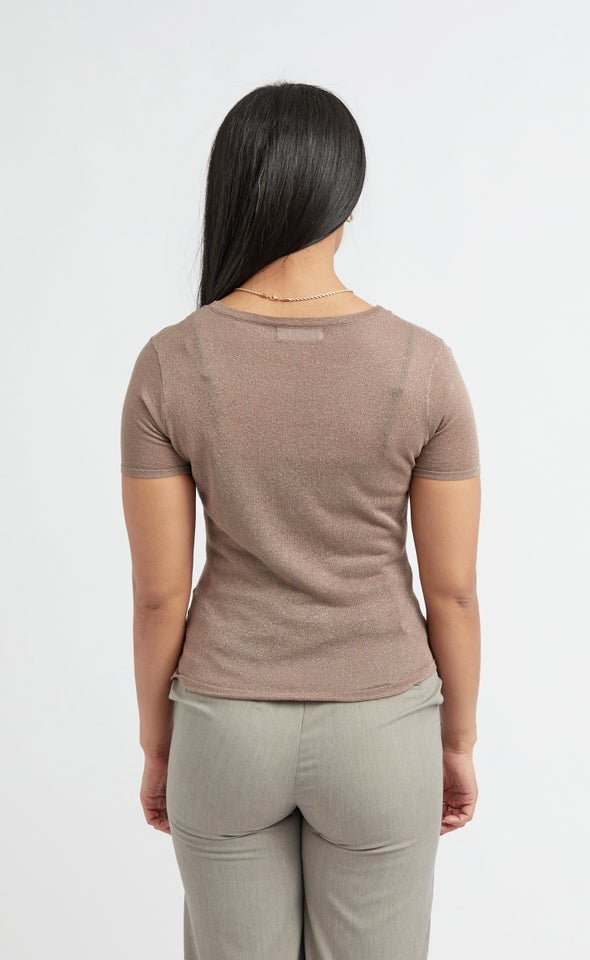 Knitwear Lurex SS Top Latte