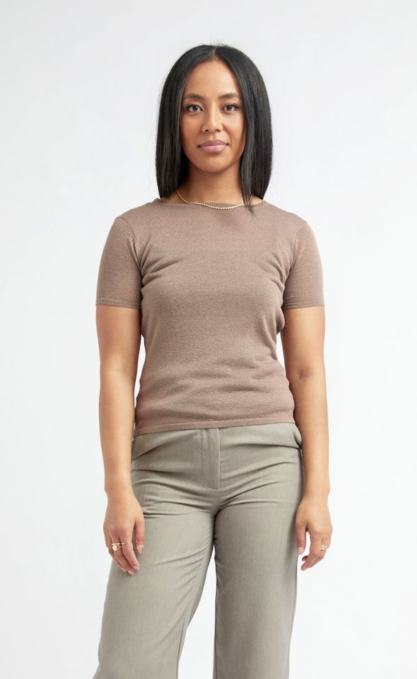 Knitwear Lurex SS Top Latte