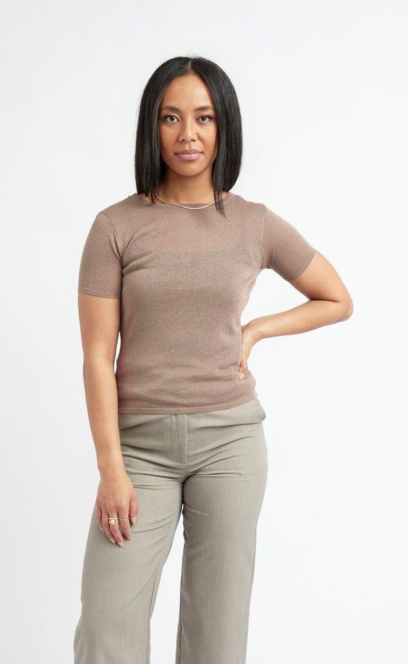 Knitwear Lurex SS Top Latte