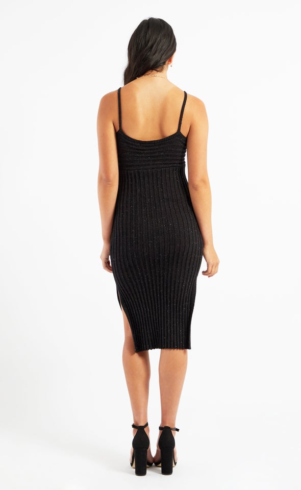 Knitwear Metallic Ribbed Dress Black