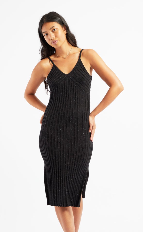 Knitwear Metallic Ribbed Dress Black