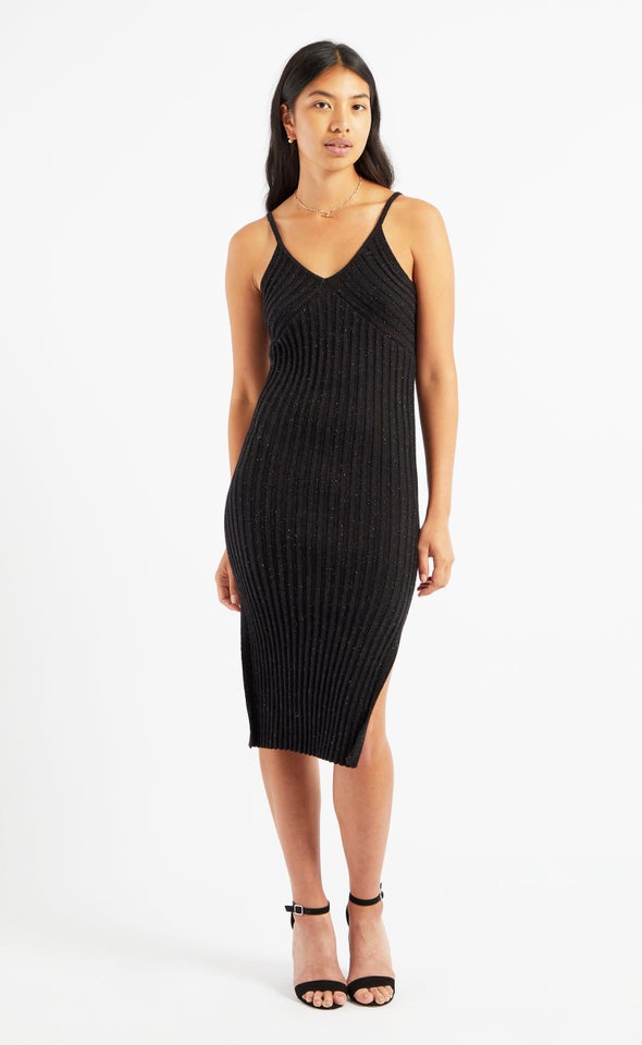 Knitwear Metallic Ribbed Dress Black