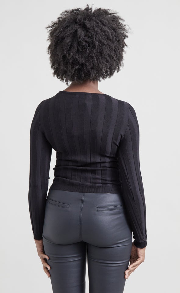 Knitwear Mixed Rib LS Top Black