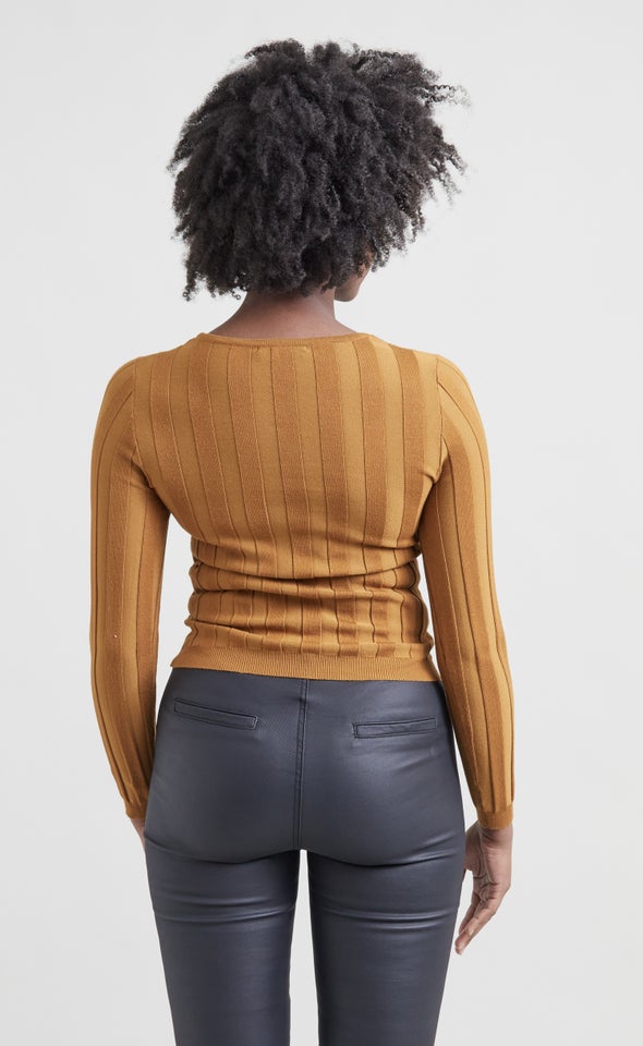 Knitwear Mixed Rib LS Top Mustard