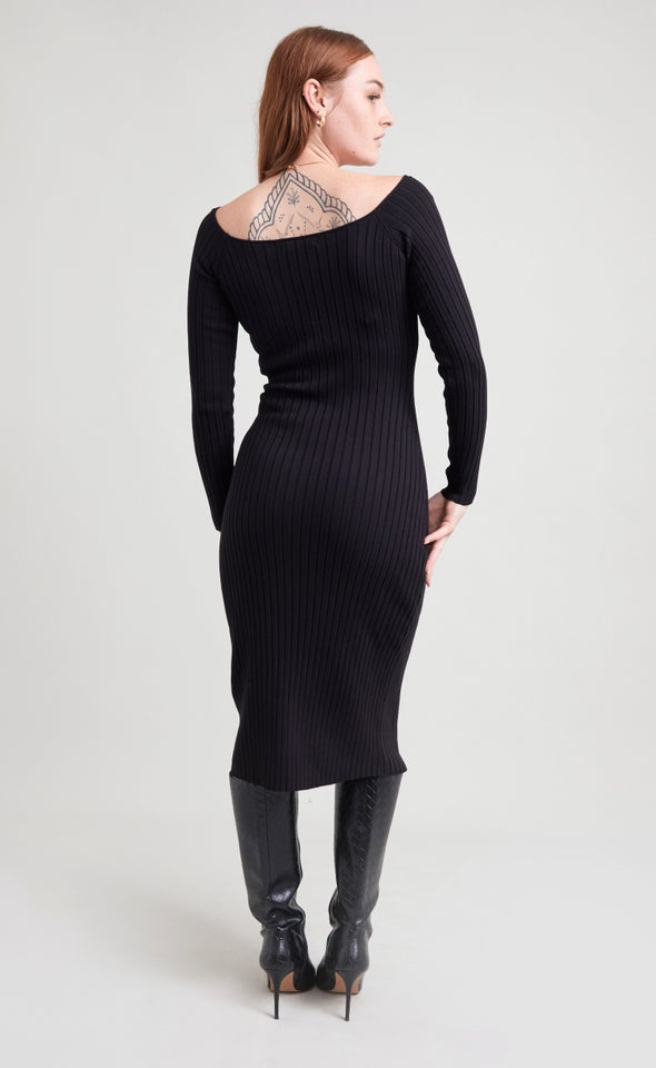 Knitwear Off Shoulder Midi Dress Black