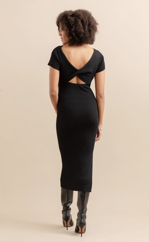 Knitwear Open Back Midi Dress Black