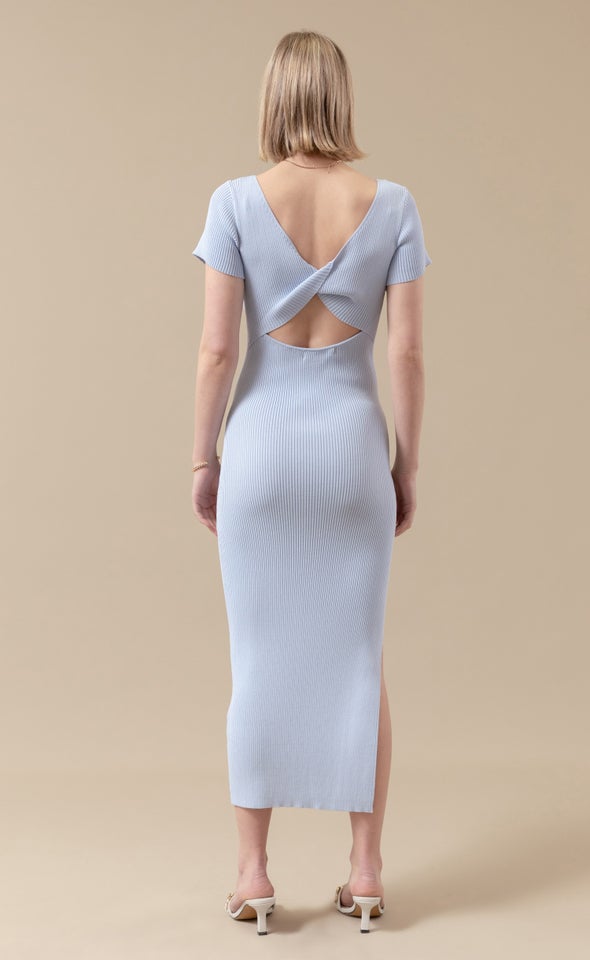 Knitwear Open Back Midi Dress Ice Blue