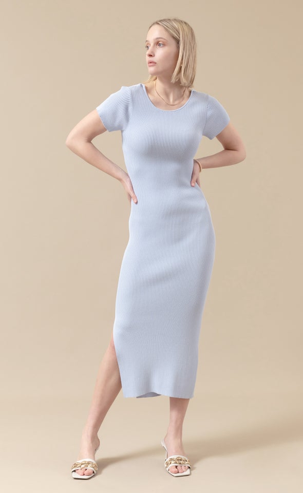 Knitwear Open Back Midi Dress Ice Blue