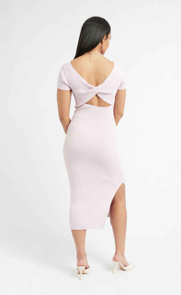 Knitwear Open Back Midi Dress Lilac Marle