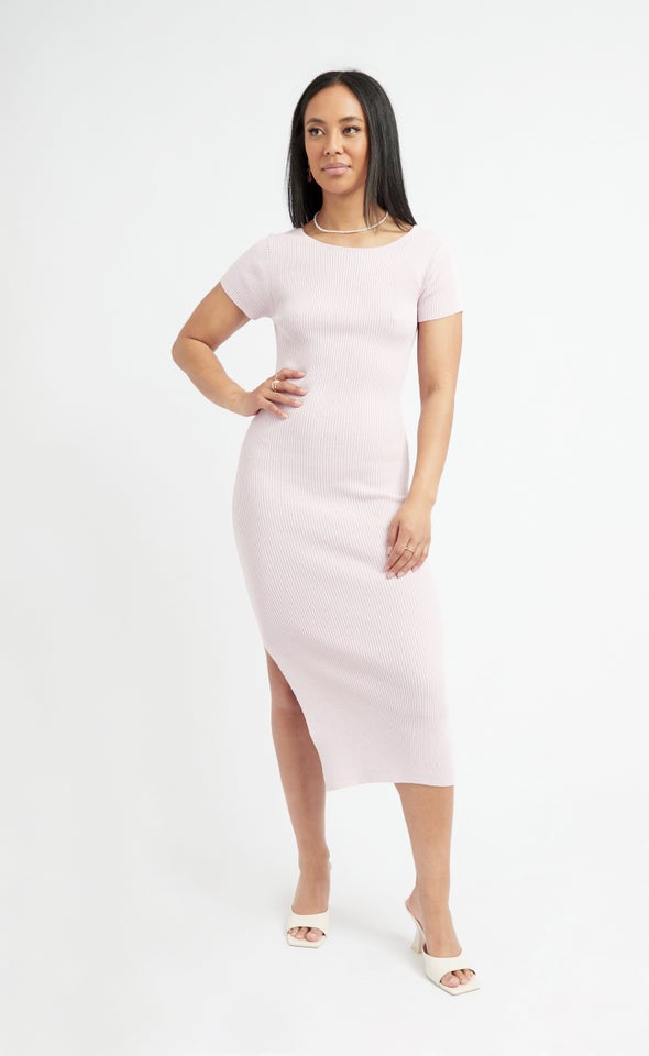 Knitwear Open Back Midi Dress Lilac Marle