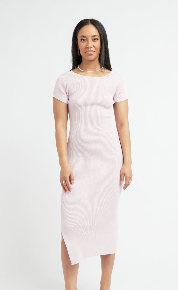 Knitwear Open Back Midi Dress Lilac Marle