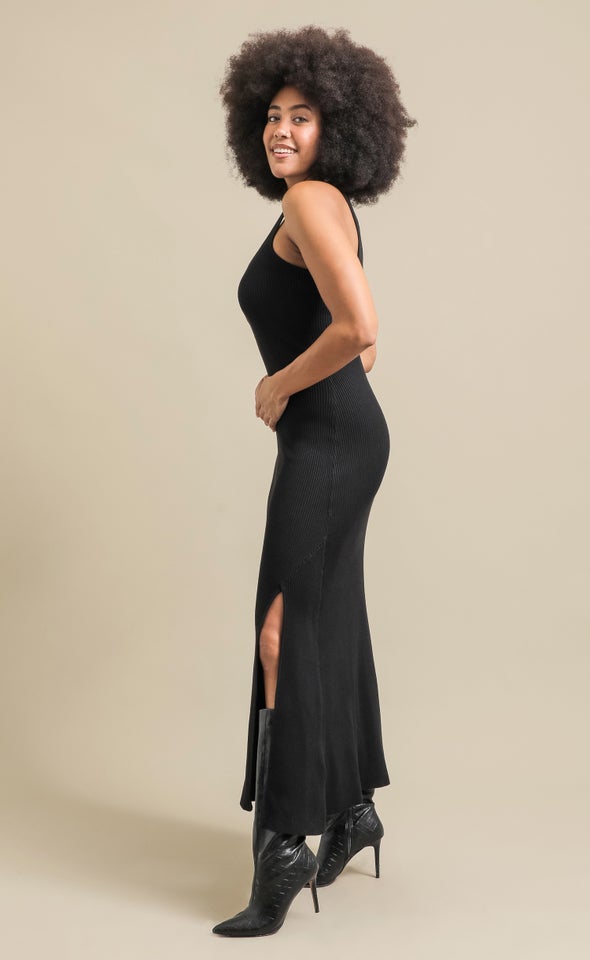 Knitwear Racer Back Midi Dress Black