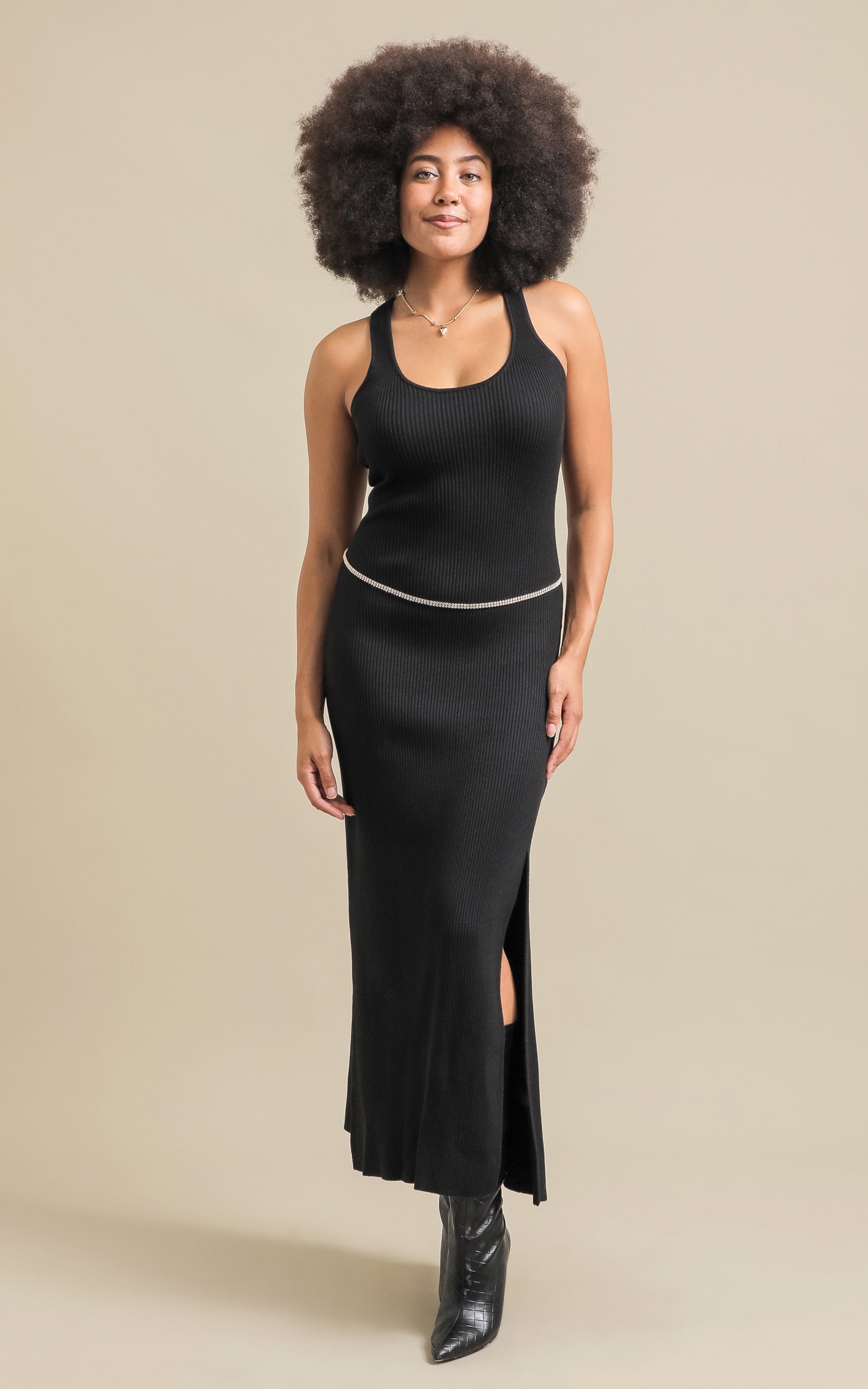 knee length dresses for ladies Leather Racerback Midi Dress in Black – MONSE