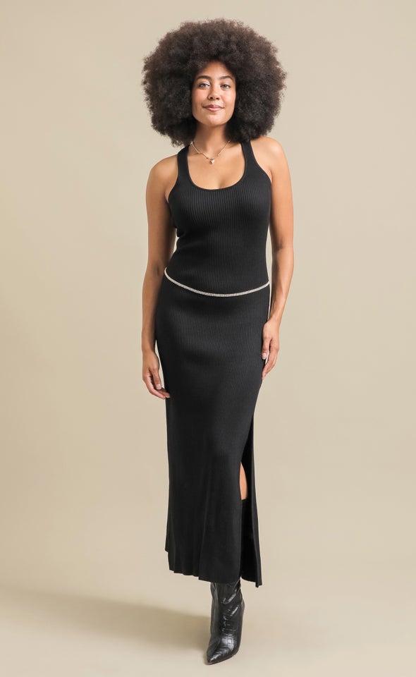 Knitwear Racer Back Midi Dress Black