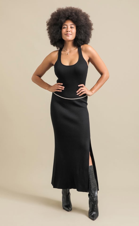Knitwear Racer Back Midi Dress Black