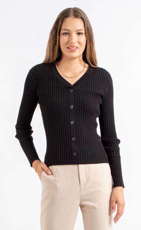 Knitwear Ribbed Button Up Top