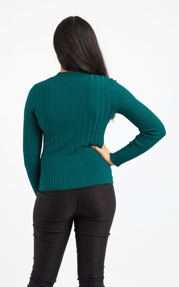 Knitwear Ribbed Mock Neck Top Forest Green