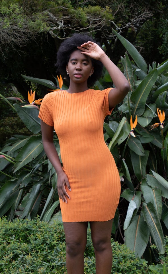 Knitwear Ribbed T-Shirt Dress Tangerine