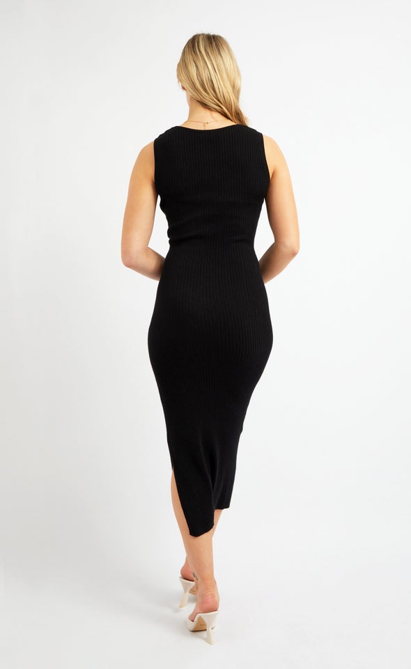 Knitwear Ribbed Tie Waist Dress Black