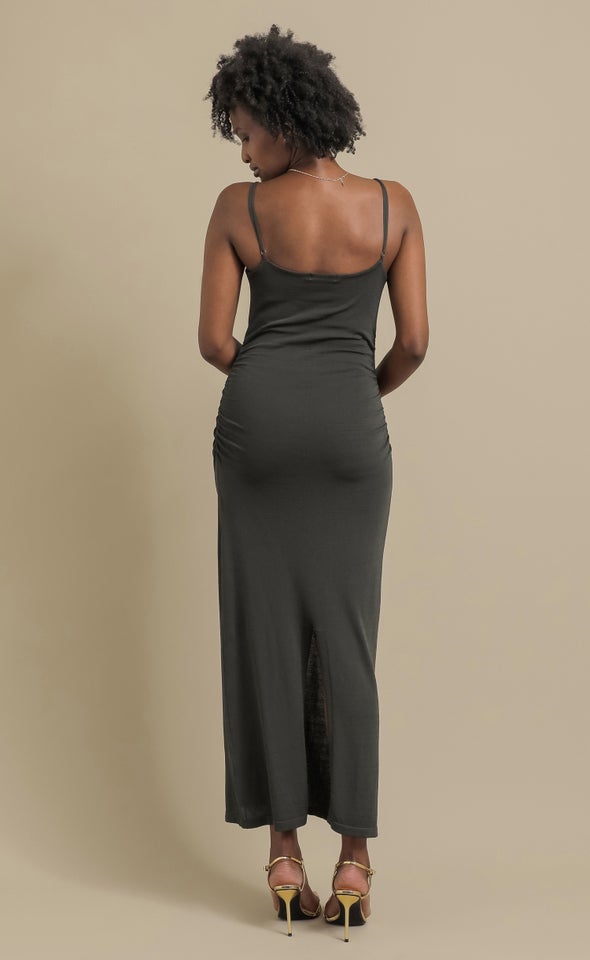 Knitwear Ruched Maxi Olive
